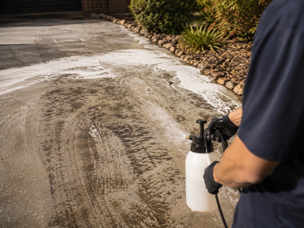 Pre-treating a stained concrete driveway